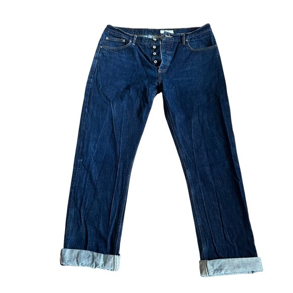 Gustin Jeans Raw Straight Selvedge Mens California Size 40 Blue Denim Button Fly